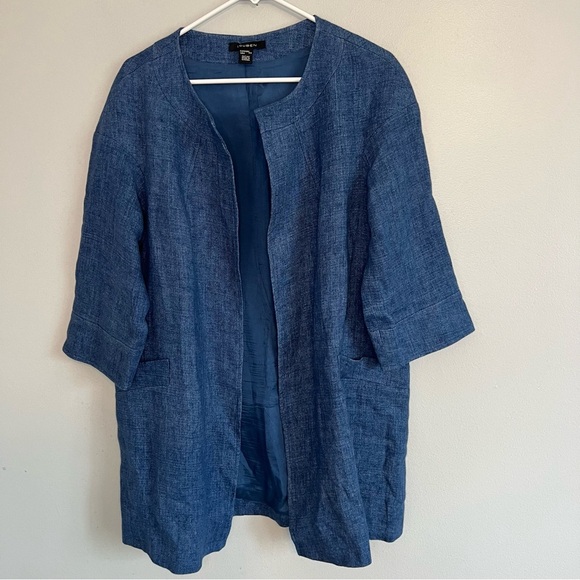 Vintage Louben Canada Linen Open Front Cardigan Blazer Blue Sz S Blue minimalist - Picture 1 of 12